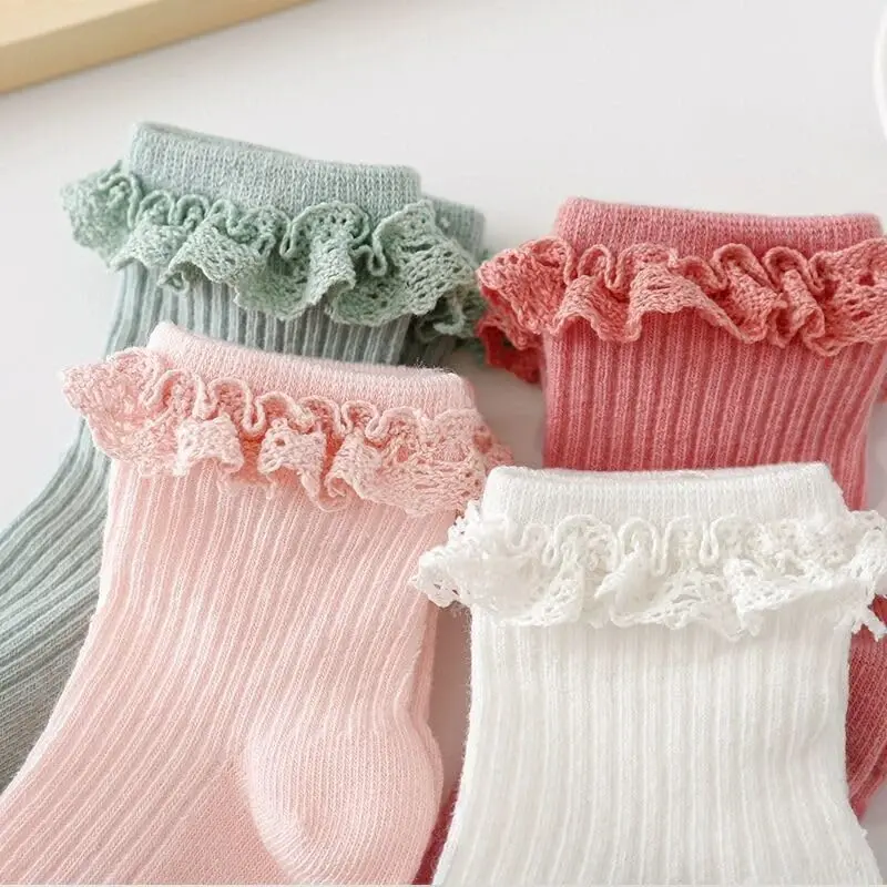 DRESHOW BQUBO Baby Girls Toddler Anti Slip Socks - Cute Frilly Ruffle Grip Ankle Socks for Infant Toddler - 5