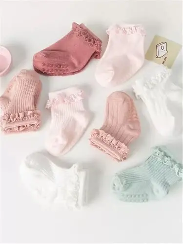 DRESHOW BQUBO Baby Girls Toddler Anti Slip Socks - Cute Frilly Ruffle Grip Ankle Socks for Infant Toddler - 6