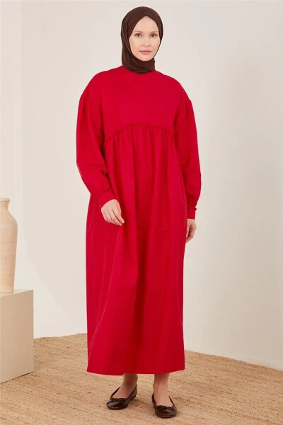 Dress made of cotton with ruffles on waist and sleeves 23y9651 Cherry - ARMINE (1)