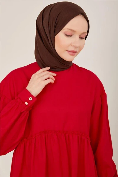 Dress made of cotton with ruffles on waist and sleeves 23y9651 Cherry - 4