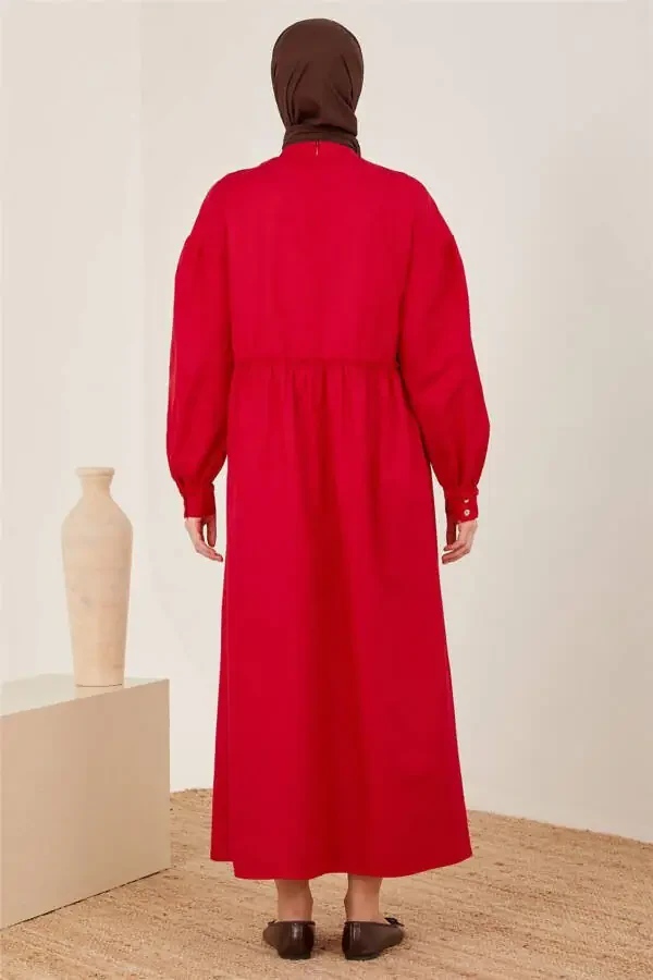 Dress made of cotton with ruffles on waist and sleeves 23y9651 Cherry - 5