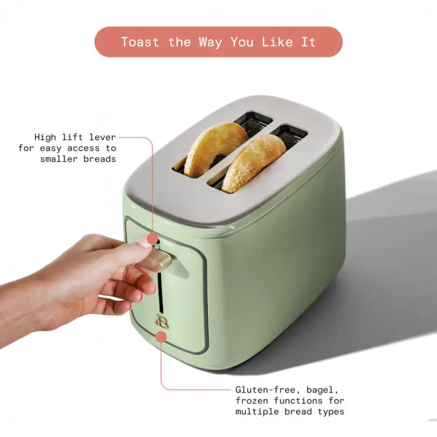 Beautiful 2 Slice Toaster with Touch-Activated Display, Sage Green by Drew Barrymore - 6