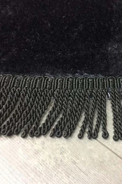 Drill Corner 3-Piece Black Bathroom Rug Set Drill Fringe Tasseled Non-Slip Base Toilet Set - 2