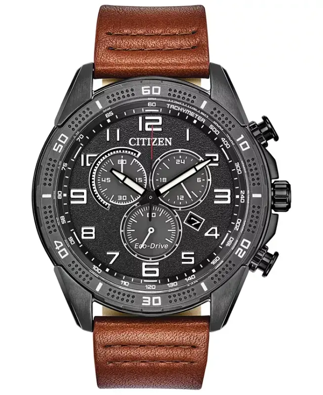 Drive From Citizen Eco-Drive Men's LTR Brown Leather Strap Watch 45mm-Brown - CITIZEN