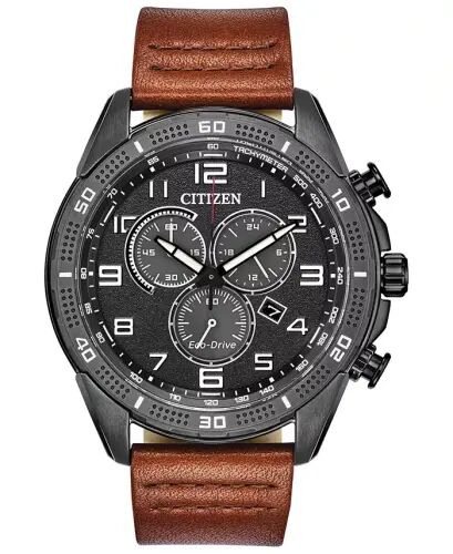 Drive From Citizen Eco-Drive Men's LTR Brown Leather Strap Watch 45mm-Brown - 1