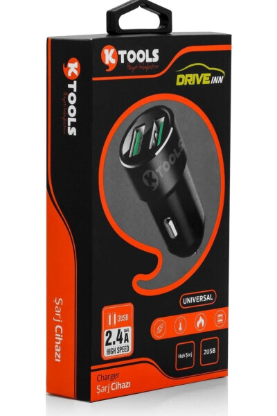 Drive Inn 2.4 Amper Ikki USB Avtomobil Zaryadlovchi Sigareta Yoqutgich Qora - KTOOLS (1)