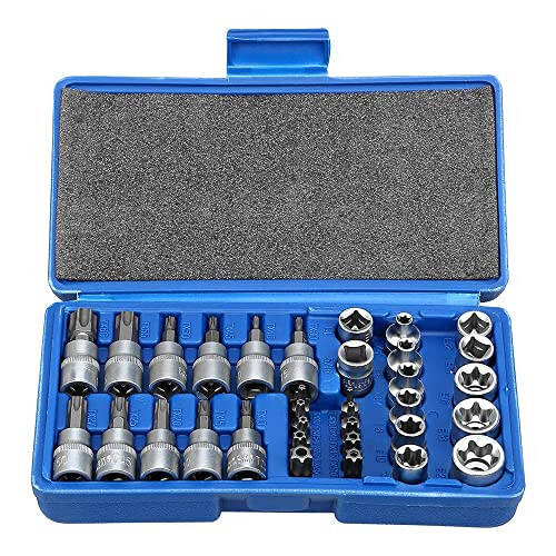 Drive Male Female Torx Star Bit Socket E-Socket Set Handheld Tool - 34 Pcs, Star Socket Set For Hand Use Work On Cars, Trucks, Machinery, and Other Jobs With Storage Case, Blue - 7