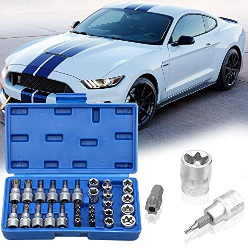 Drive Male Female Torx Star Bit Socket E-Socket Set Handheld Tool - 34 Pcs, Star Socket Set For Hand Use Work On Cars, Trucks, Machinery, and Other Jobs With Storage Case, Blue - 8