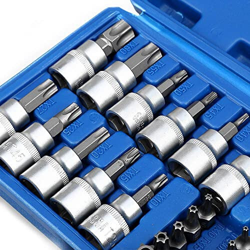 Drive Male Female Torx Star Bit Socket E-Socket Set Handheld Tool - 34 Pcs, Star Socket Set For Hand Use Work On Cars, Trucks, Machinery, and Other Jobs With Storage Case, Blue - 9