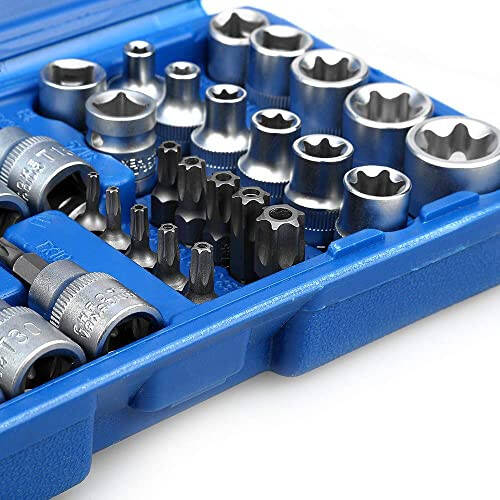 Drive Male Female Torx Star Bit Socket E-Socket Set Handheld Tool - 34 Pcs, Star Socket Set For Hand Use Work On Cars, Trucks, Machinery, and Other Jobs With Storage Case, Blue - 11