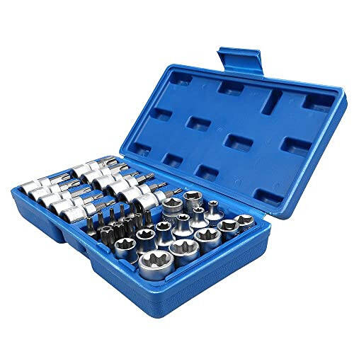 Drive Male Female Torx Star Bit Socket E-Socket Set Handheld Tool - 34 Pcs, Star Socket Set For Hand Use Work On Cars, Trucks, Machinery, and Other Jobs With Storage Case, Blue - 12