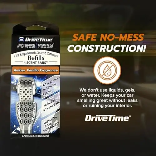 Drive Time Reusable 12V Plug-in Car Air Freshener Refill – Power Fresh, Auto Shut-Off, Plug-In Convenience, No Batteries Needed – Includes 4 Scent Bars for Up to 30 Days of Freshness – Amber Vanilla - 3