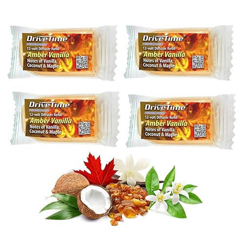 Drive Time Car Air Freshener Refill, Amber Vanilla Scent, 4 Bars in 1 Pack - 1