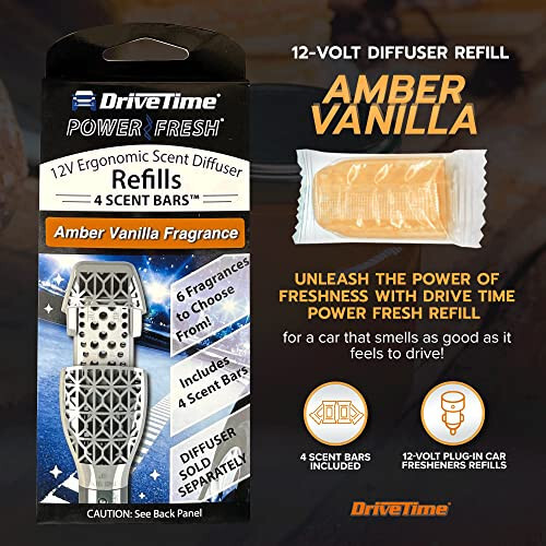 Drive Time Car Air Freshener Refill, Amber Vanilla Scent, 4 Bars in 1 Pack - 2