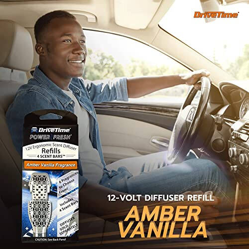 Drive Time Car Air Freshener Refill, Amber Vanilla Scent, 4 Bars in 1 Pack - 4