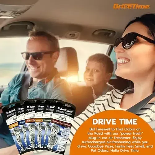Drive Time Power Fresh 12 voltli avtomobilga ulanadigan havo tozalagichlar – Avtomobillar uchun hidli plitalar, aromatik tozalagichlar va avtomobilni yangilovchi hidlar – 6 ta uzoq muddatli plitalar bilan birga – ixcham o‘lcham - 5