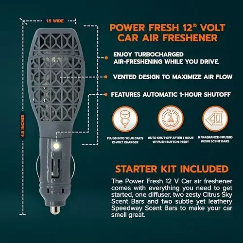 Drive Time Power Fresh Refillable Car Air Freshener – 12V Plug-In Reusable Car Scents Air Enhancer with Long-Lasting Scent Up to 30 Days – Includes 4 Scent Bars – Compact Design - Silver - 3
