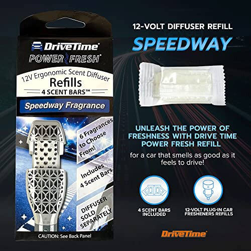 Drive Time Power Fresh Xushbo'y Barlari - Avtomobil Havo Tozalagich, Power Fresh 12 Voltlik Ulagichli Havo Tozalagichlari Uchun To'ldirish, Xushbo'y Barlar - 1 Paketda 4 Xushbo'y Bar (Speedway) - 2