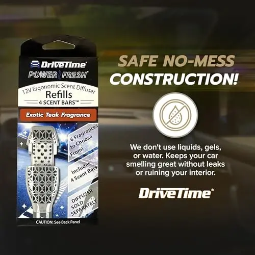 Drive Time Qayta ishlatiladigan 12V Plaginli Avtomobil Havo Tozalagichi – Power Fresh, Avtomatik O'chirish, Plagin Qulayligi, Batareya Kerak Emas – 30 Kungacha Yangilik Uchun 4 ta Hidli Bar O'z Ichiga Oladi – Ekzotik Tik - 3