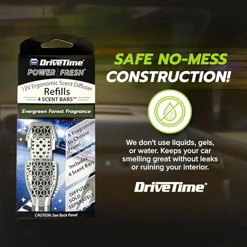 Drive Time Reusable 12V Plug-in Car Air Freshener – Power Fresh, Auto Shut-Off, Plug-In Convenience, No Batteries Needed – Includes 4 Scent Bars for Up to 30 Days of Freshness – Evergreen Forest - 3