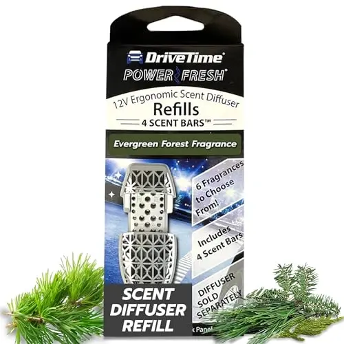 Drive Time Reusable 12V Plug-in Car Air Freshener – Power Fresh, Auto Shut-Off, Plug-In Convenience, No Batteries Needed – Includes 4 Scent Bars for Up to 30 Days of Freshness – Evergreen Forest - 1