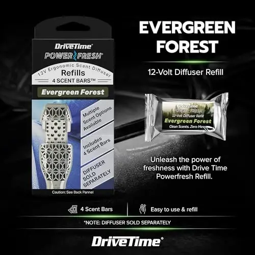 Drive Time Reusable 12V Plug-in Car Air Freshener – Power Fresh, Auto Shut-Off, Plug-In Convenience, No Batteries Needed – Includes 4 Scent Bars for Up to 30 Days of Freshness – Evergreen Forest - 2