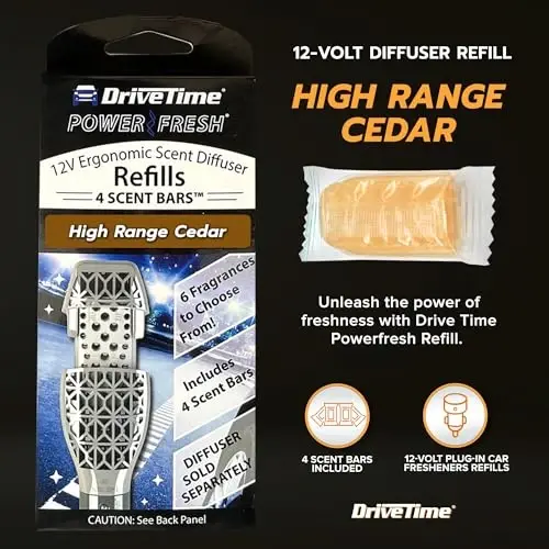 Drive Time Reusable 12V Plug-in Car Air Freshener Refill – Power Fresh, Auto Shut-Off, Plug-In Convenience, No Batteries Needed – Includes 4 Scent Bars for Up to 30 Days of Freshness - DRIVE (1)