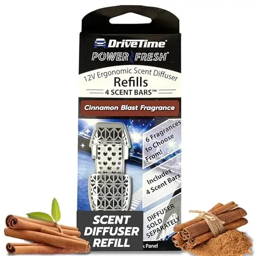 Drive Time Reusable 12V Plug-in Car Air Freshener Refill – Power Fresh, Auto Shut-Off, Plug-In Convenience, No Batteries Needed – Includes 4 Scent Bars for Up to 30 Days of Freshness – Cinnamon Blast - DRIVE TIME