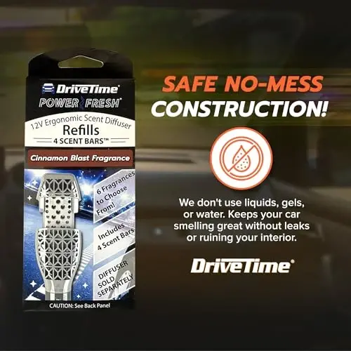 Drive Time Reusable 12V Plug-in Car Air Freshener Refill – Power Fresh, Auto Shut-Off, Plug-In Convenience, No Batteries Needed – Includes 4 Scent Bars for Up to 30 Days of Freshness – Cinnamon Blast - 3