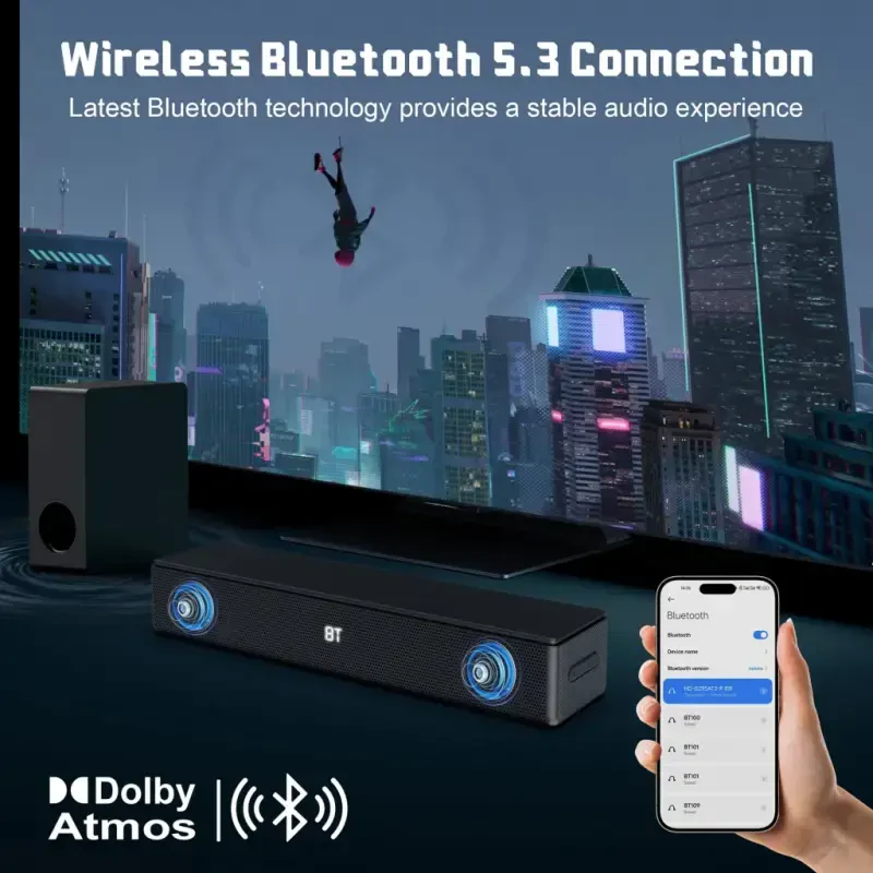 DR.J Professional Sound Bar for TV, 200W Dolby Atmos Soundbar with Subwoofer, 2.1 CH 3D Surround Home Audio TV Speakers with Remote Control, Bluetooth 5.3/HDMI-ARC/AUX/Opt - 2