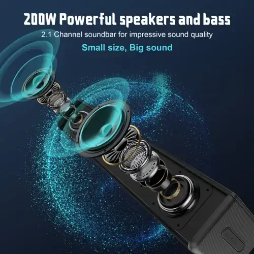 DR.J Professional Sound Bar for TV, 200W Dolby Atmos Soundbar with Subwoofer, 2.1 CH 3D Surround Home Audio TV Speakers with Remote Control, Bluetooth 5.3/HDMI-ARC/AUX/Opt - 4