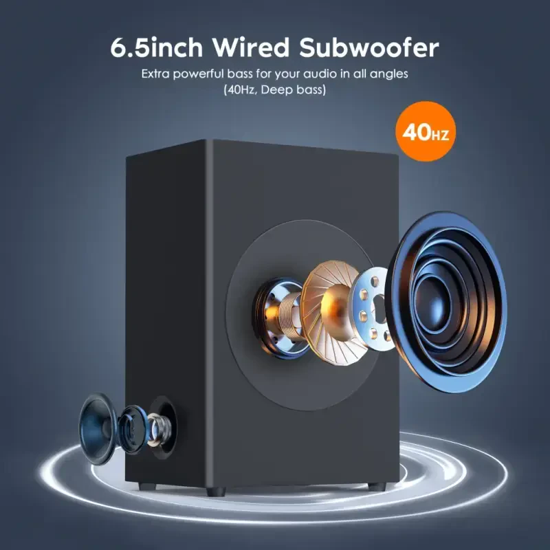 DR.J Professional Soundbar bilan Subwoofer, Televizor uchun 2.1 CH ajratiladigan Sound Barlar, Bluetooth/HDMI-ARC/AUX/Opt 3D Surround Sound - 3