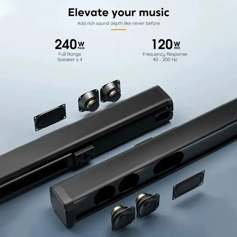 DR.J Professional Soundbar bilan Subwoofer, Televizor uchun 2.1 CH ajratiladigan Sound Barlar, Bluetooth/HDMI-ARC/AUX/Opt 3D Surround Sound - 4