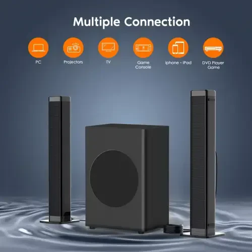 DR.J Professional Soundbar bilan Subwoofer, Televizor uchun 2.1 CH ajratiladigan Sound Barlar, Bluetooth/HDMI-ARC/AUX/Opt 3D Surround Sound - 5