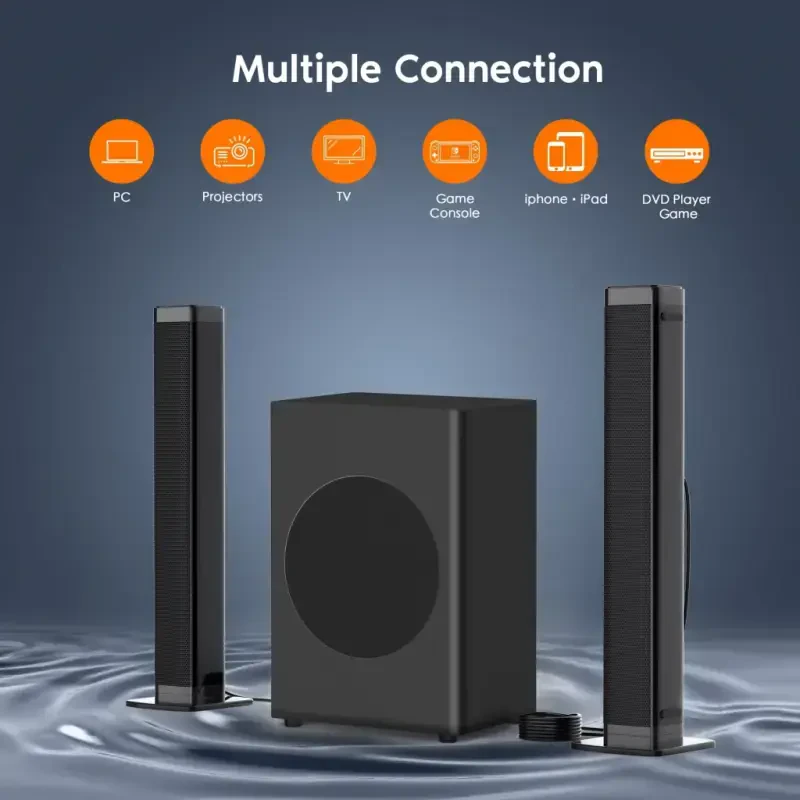 DR.J Professional Soundbar bilan Subwoofer, Televizor uchun 2.1 CH ajratiladigan Sound Barlar, Bluetooth/HDMI-ARC/AUX/Opt 3D Surround Sound - 5