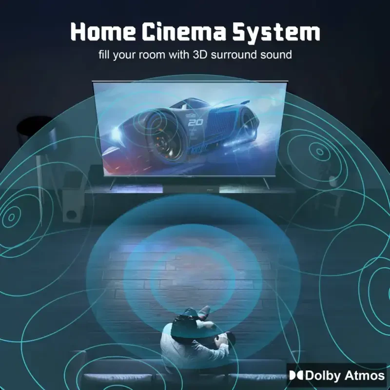 DR.J Профессиональная звуковая панель для телевизора, 200 Вт Dolby Atmos Саундбар с сабвуфером, 2.1 CH 3D Окружающий домашний аудио динамик для телевизора с дистанционным управлением, Bluetooth 5.3/HDMI-ARC/AUX/Opt - 6