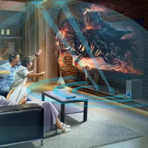 DR.J Профессиональная звуковая панель для телевизора, 200 Вт Dolby Atmos Саундбар с сабвуфером, 2.1 CH 3D Окружающий домашний аудио динамик для телевизора с дистанционным управлением, Bluetooth 5.3/HDMI-ARC/AUX/Opt - 9