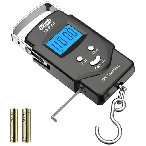 Dr.meter Balık Tartısı - PS01 110lb/50kg Arka Aydınlatmalı LCD Ekranlı Dijital Terazi Dahili Ölçü Bandı ile - 2 AAA Pil ile Balıkçılık Terazisi, Cep Boyutu - Erkekler İçin Balıkçılık Hediyeleri 