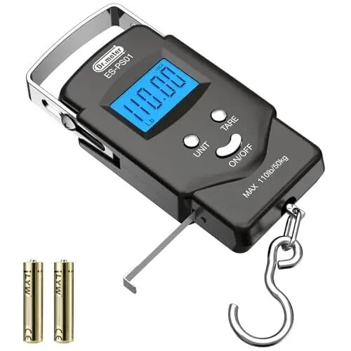 Dr.meter Balık Tartısı - PS01 110lb/50kg Arka Aydınlatmalı LCD Ekranlı Dijital Terazi Dahili Ölçü Bandı ile - 2 AAA Pil ile Balıkçılık Terazisi, Cep Boyutu - Erkekler İçin Balıkçılık Hediyeleri - 1