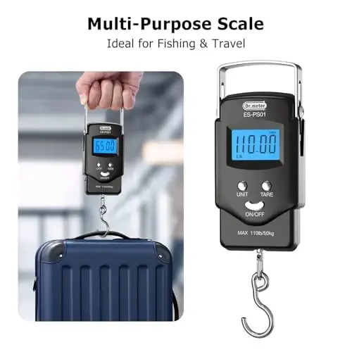 Dr.meter Balık Tartısı - PS01 110lb/50kg Arka Aydınlatmalı LCD Ekranlı Dijital Terazi Dahili Ölçü Bandı ile - 2 AAA Pil ile Balıkçılık Terazisi, Cep Boyutu - Erkekler İçin Balıkçılık Hediyeleri - DR.METER (1)