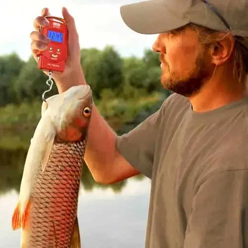 Dr.meter Fish Scale Luggage Scale Fishing Gear - 110lb/50kg Backlit LCD Display Digital Scale with Built-in Measuring Tape - Fishing Scale with 2 AAA Batteries, Pocket Size - Fishing Gifts for Men - 6