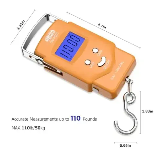 Dr.meter Fish Scale Luggage Scale Fishing Gear - 110lb Backlit LCD Display Digital Scale with Built-in Measuring Tape - Fishing Scale with 2 AAA Batteries, Pocket Size - Fishing Gifts for Men - 5