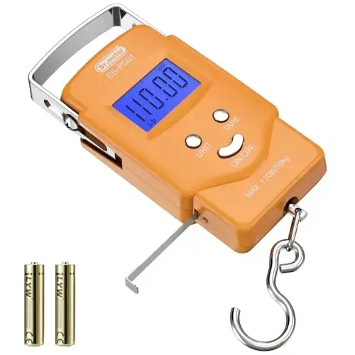 Dr.meter Baliq O'lchovi Yuk O'lchovi Baliq Ovlash Uskunalari - 110lb Orqa Yorug'likli LCD Displey Raqamli O'lchov O'rnatilgan O'lchov Lenta bilan - 2 AAA Batareya bilan Baliq O'lchovi, Cho'ntak Hajmi - Erkaklar uchun Baliq Ovlash Sovg'alari - DR.METER