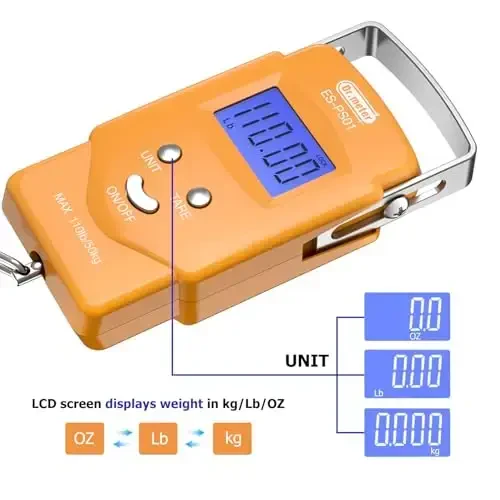 Dr.meter Baliq O'lchovi Yuk O'lchovi Baliq Ovlash Uskunalari - 110lb Orqa Yorug'likli LCD Displey Raqamli O'lchov O'rnatilgan O'lchov Lenta bilan - 2 AAA Batareya bilan Baliq O'lchovi, Cho'ntak Hajmi - Erkaklar uchun Baliq Ovlash Sovg'alari - DR.METER (1)