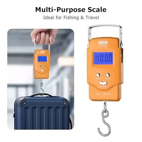 Dr.meter Baliq O'lchovi Yuk O'lchovi Baliq Ovlash Uskunalari - 110lb Orqa Yorug'likli LCD Displey Raqamli O'lchov O'rnatilgan O'lchov Lenta bilan - 2 AAA Batareya bilan Baliq O'lchovi, Cho'ntak Hajmi - Erkaklar uchun Baliq Ovlash Sovg'alari - 7