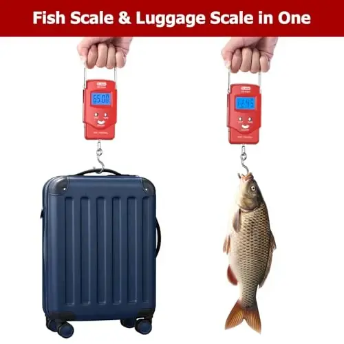 Dr.meter Baliq O'lchovi Yuk O'lchovi Baliq Ovlash Uskunalari - 110lb/50kg Orqa yoritgichli LCD Displey Raqamli O'lchov O'rnatilgan O'lchash Tasmasi bilan - 2 AAA Batareyali Baliq O'lchovi, Cho'ntak O'lchami - Erkaklar uchun Baliq Ovlash Sovg'alari - DR.METER (1)