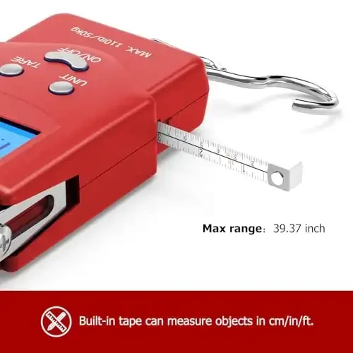 Dr.meter Baliq O'lchovi Yuk O'lchovi Baliq Ovlash Uskunalari - 110lb/50kg Orqa yoritgichli LCD Displey Raqamli O'lchov O'rnatilgan O'lchash Tasmasi bilan - 2 AAA Batareyali Baliq O'lchovi, Cho'ntak O'lchami - Erkaklar uchun Baliq Ovlash Sovg'alari - 4