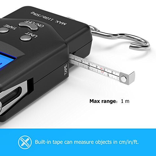 Dr.meter Baliq Tarozi - PS01 110lb/50kg Orqa Yori Yoritiluvchi LCD Displeyli Raqamli Tarozi O'rnatilgan O'lchov Lentasida - 2 AAA Batareyali Baliqchilik Tarozi, Cho'ntak Hajmi - Erkaklar uchun Baliqchilik Sovg'alari - 3