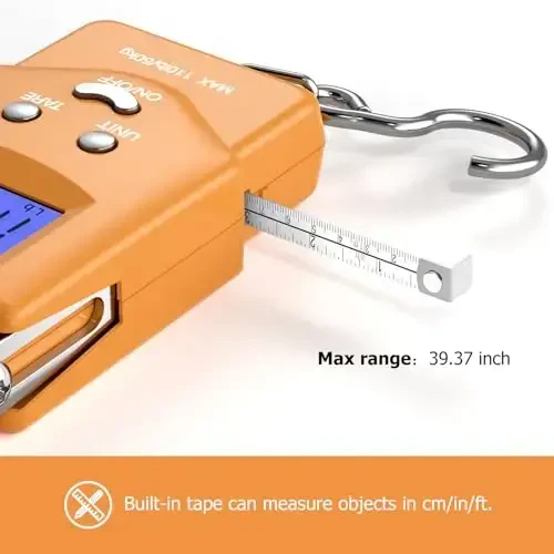 Dr.meter Fish Scale Luggage Scale Fishing Gear - 110lb Backlit LCD Display Digital Scale with Built-in Measuring Tape - Fishing Scale with 2 AAA Batteries, Pocket Size - Fishing Gifts for Men - 3