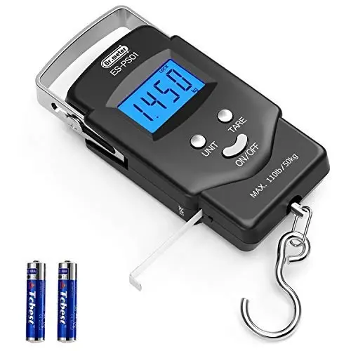Dr.meter Fish Scale - PS01 110lb/50kg Backlit LCD Display Digital Scale with Built-in Measuring Tape - Fishing Scale with 2 AAA Batteries, Pocket Size - Fishing Gifts for Men - 2